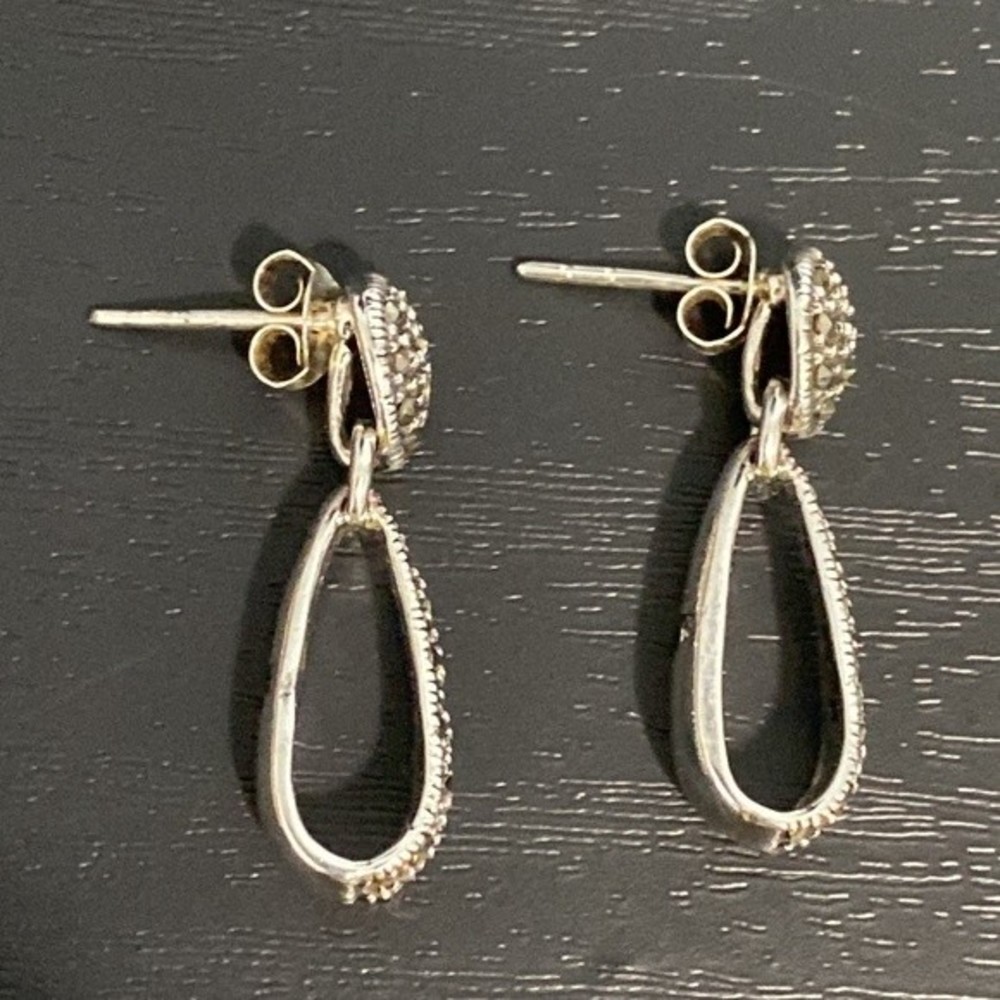 925 Sterling Silver Marcasite Dangle Earrings - Picture 6 of 8